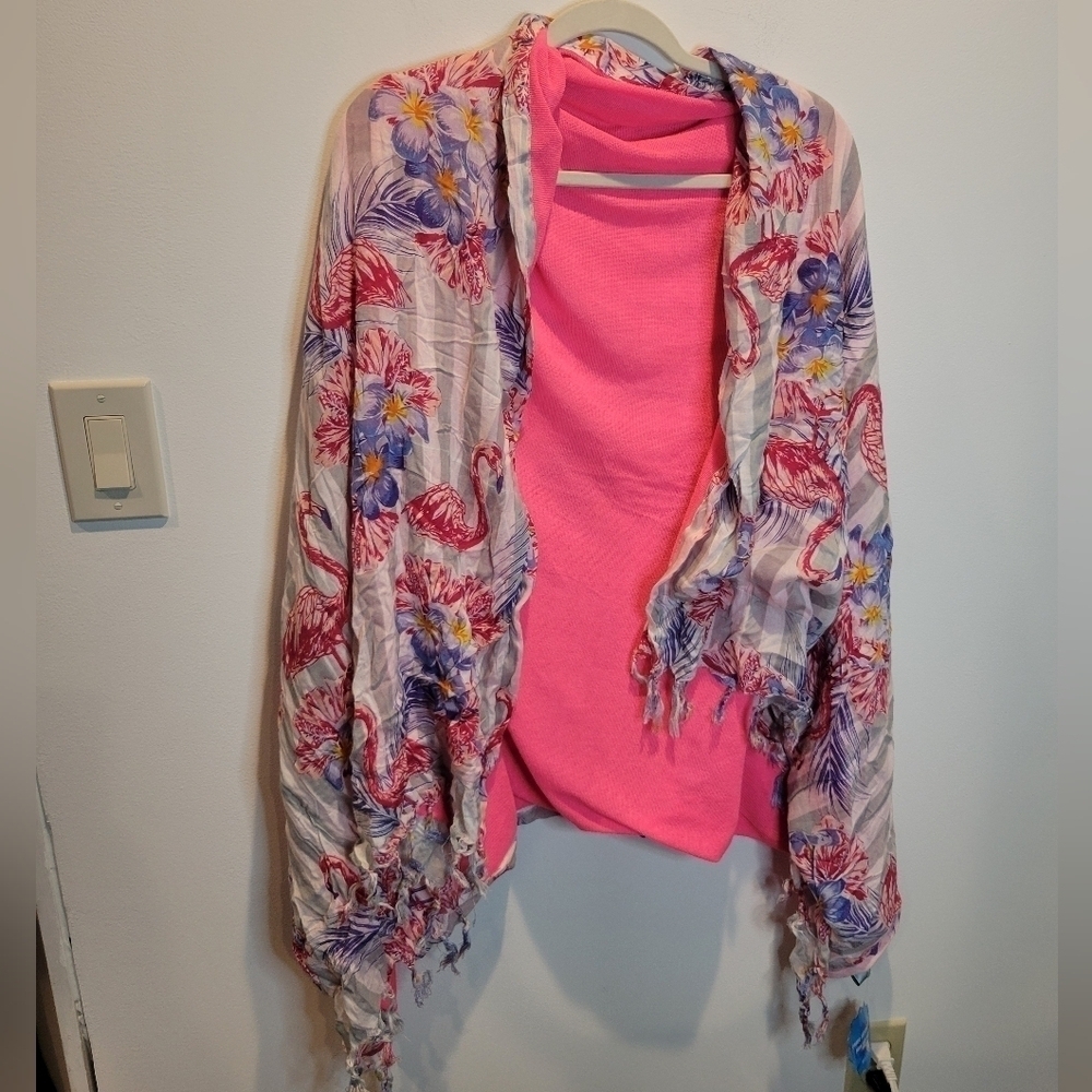 New born flamingo scarf/wrap with tassels